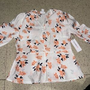 White and Orange Floral Blouse